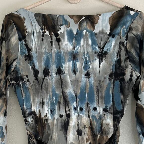 New Ariella long sleeve square neck ruched sides abstract boho grunge stretch S - Picture 9 of 12